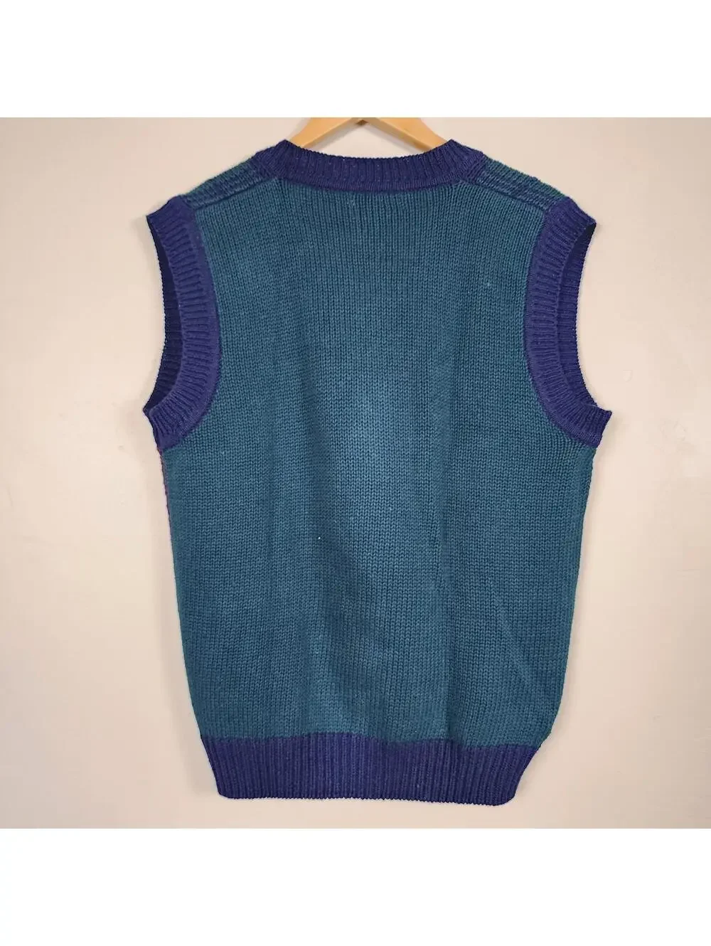 Vintage Nuovo County Seat V Neck Sweater Vest Men's Teal Purple Grunge Academia